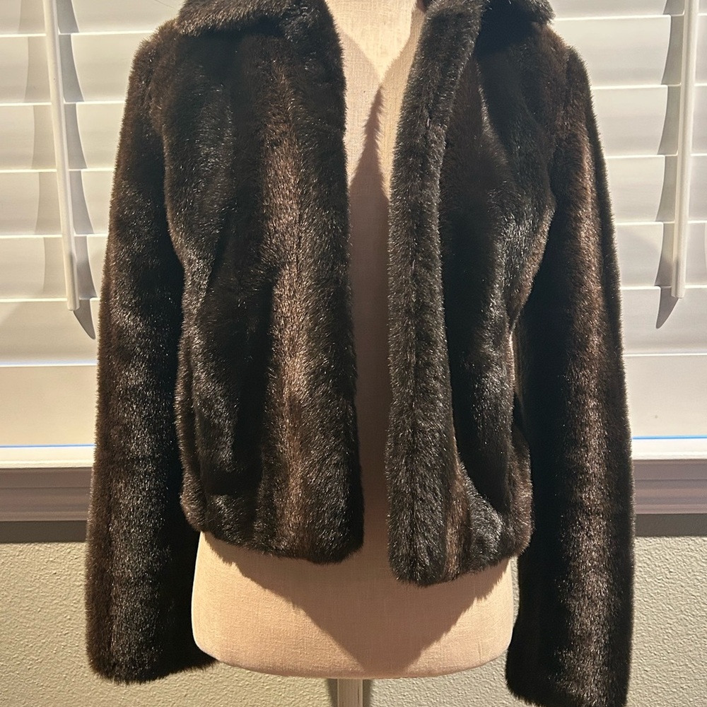 Elegant Brown Faux Fur Jacket from Loft